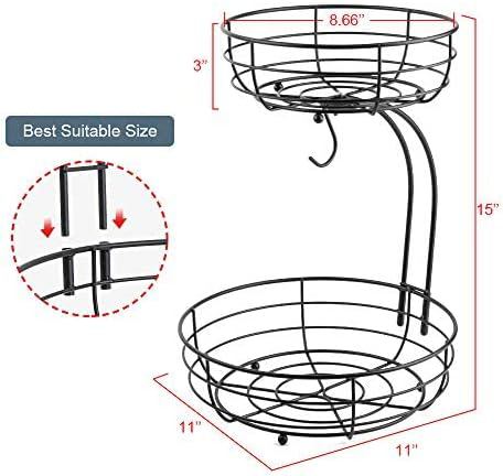 Żelazny 2-poziomowy organizer do kuchni na owoce i warzywa z wieszakiem na banany | Stabilność podniesionych stóp | montaż instalacji | Klasyczny projekt sztuki żelaznej