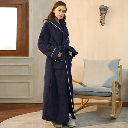 Luksusowy szlafrok z polaru Sherpa | Szlafrok unisex z szalowym kołnierzem i kieszeniami | Przytulna tkanina flanelowa w kolorze koralowym zapewnia wygodę przez cały rok | Miękka i lekka konstrukcja | Idealny prezent | Można prać w praktyce
