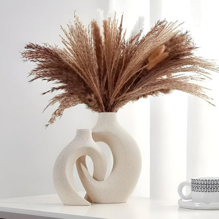 Duet wazonów Unity inspirowany stylem skandynawskim | Blokujący ceramiczny | Nowoczesny, nowoczesny wystrój salonu lub blatu | Zrównoważone materiały | Zawiera duży i mały waz | Ponadczasowe neutralne odcienie 
