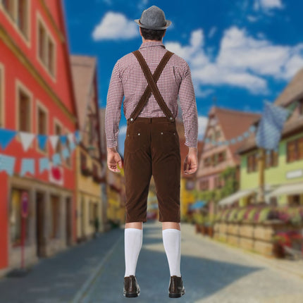 Tradycyjny bawarski strój męski Hugo Lederhosen | Trzyczęściowy strój na Oktoberfest ze skórzanymi szelkami i haftem