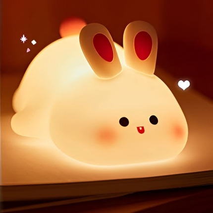 Lampka nocna z silikonowym króliczkiem | Regulowana światło | Bezpieczny dla dzieci | Akumulator | Przenośna konstrukcja | Wystrój domu | Ulga w stresie | Ciepły blask otoczenia | Materiał dla bezpiecznych dzieci, niezawierający BPA | 3 tryby oświetlenia