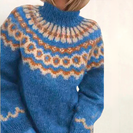 Damski sweter z golfem Else | Ciepły dzianinowy wzór geometryczny | Elegancki, luźny krój do biura i na co dzień | Miękki, trwały materiał