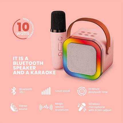 Przenośny głośnik do karaoke Bluetooth | Mikrofon bezprzewodowy | Kompaktowy i mocny dźwięk | Światła LED RGB | Tryb zmiany głosu | kompatybilne z kartą TF i USB | Bateria 2000 mAh | 3-4 godziny ochronne | Łatwe połączenie