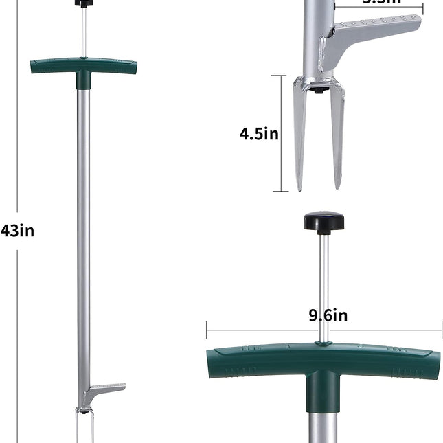 Ręczny wyrywacz chwastów ze stali nierdzewnej | Długość 43" | Ergonomiczna rączka | narzędzie do usuwania mniszka, ostu i perzu | Wspomaga napowietrzanie przez użytkownika | Ochrona w ogrodzie
