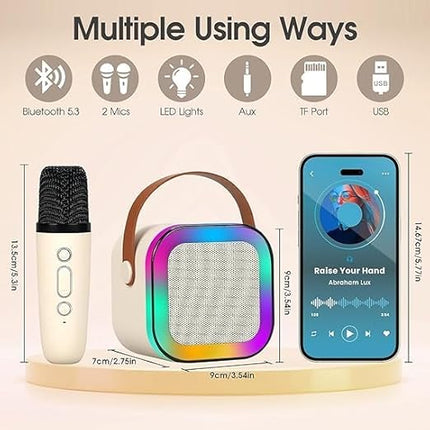 Przenośny głośnik do karaoke Bluetooth | Mikrofon bezprzewodowy | Kompaktowy i mocny dźwięk | Światła LED RGB | Tryb zmiany głosu | kompatybilne z kartą TF i USB | Bateria 2000 mAh | 3-4 godziny ochronne | Łatwe połączenie