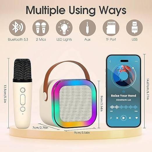 Przenośny głośnik do karaoke Bluetooth | Mikrofon bezprzewodowy | Kompaktowy i mocny dźwięk | Światła LED RGB | Tryb zmiany głosu | kompatybilne z kartą TF i USB | Bateria 2000 mAh | 3-4 godziny ochronne | Łatwe połączenie