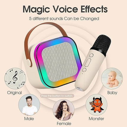Przenośny głośnik do karaoke Bluetooth | Mikrofon bezprzewodowy | Kompaktowy i mocny dźwięk | Światła LED RGB | Tryb zmiany głosu | kompatybilne z kartą TF i USB | Bateria 2000 mAh | 3-4 godziny ochronne | Łatwe połączenie