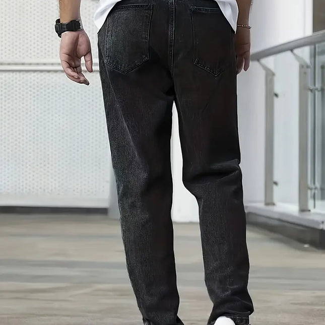 Lekko sprane męskie dżinsy w stylu vintage z prostymi nogawkami | Klasyczny komfort | Dopasowanie ze stanem | Wszechstronny styl | 100% bawełna | Wiele rozmiarów | Jasnoniebieski | Trwała odzież na co dzień | Wygodny, niewielki wygląd