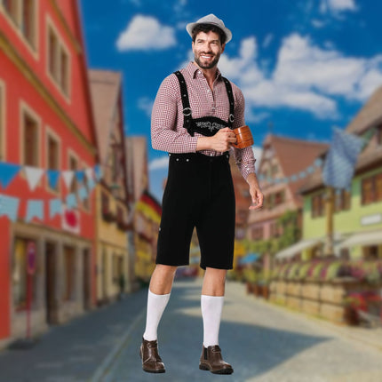 Tradycyjny bawarski strój męski Hugo Lederhosen | Trzyczęściowy strój na Oktoberfest ze skórzanymi szelkami i haftem