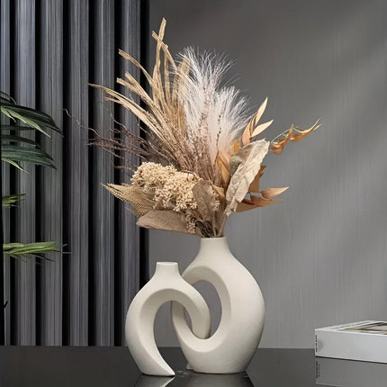 Duet wazonów Unity inspirowany stylem skandynawskim | Blokujący ceramiczny | Nowoczesny, nowoczesny wystrój salonu lub blatu | Zrównoważone materiały | Zawiera duży i mały waz | Ponadczasowe neutralne odcienie 