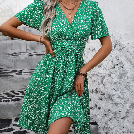 Sukienka z dekoltem w szpic dla kobiet | duży styl casual | Wszechstronny zielony | S-XL | Idealna na letnie wyjście