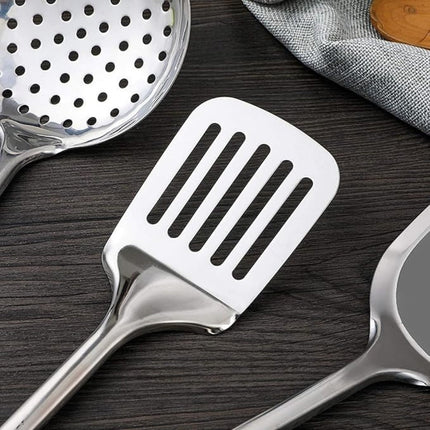 Zestaw przyborów kuchennych ze stali nierdzewnej | 5 sztuk | specjalista | Ergonomiczne uchwyty | Zawiera szpatułkę, kadzię, skimmer | Trwałe, odporne na rdzę i żaroodporne | Można myć w zmywarkach | Zastosowanie w domu i restauracji