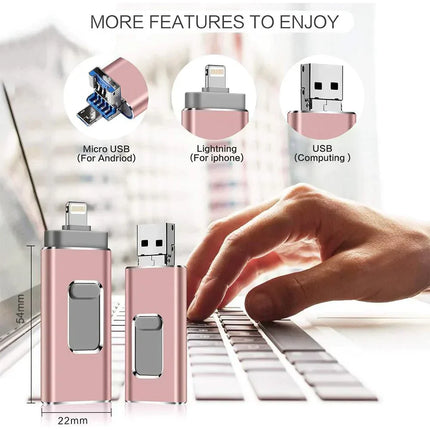 Pamięć flash USB Rozszerzenie pamięci dla iPhone'a, iPada i systemu Android | kompatybilność z urządzeniem | Złącza USB 3.0 i Lightning | Ochrona zaszyfrowanych plików | Opcje 8–64 GB