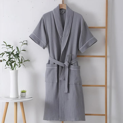 Bawełniana szata unisex z krótkim rękawem | Lekka dwuwarstwowa gaza | Oddychający i miękki | Można prać w praktyce | Idealny do wypoczynku i relaksu | Rozmiary M-XL | Idealny prezent na specjalne okazje