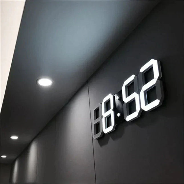 Cyfrowy zegar ścienny LED 3D | Możliwość przyciemnienia oświetlenia | Minimalistyczny design | Zasilany przez USB | Wysoka jasność | Wystrój domu