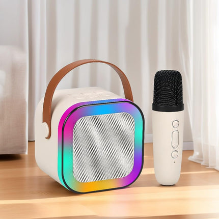 Przenośny głośnik do karaoke Bluetooth | Mikrofon bezprzewodowy | Kompaktowy i mocny dźwięk | Światła LED RGB | Tryb zmiany głosu | kompatybilne z kartą TF i USB | Bateria 2000 mAh | 3-4 godziny ochronne | Łatwe połączenie