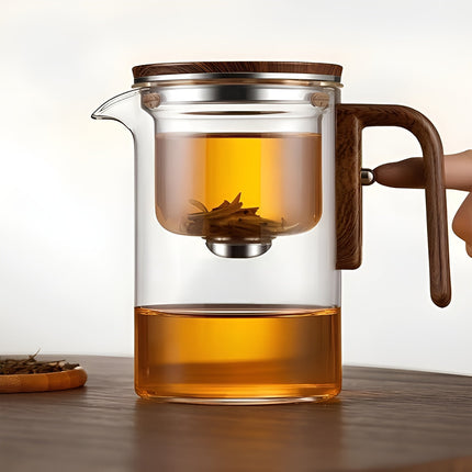 wielki inteligentny czajniczek | Borokrzemian z drewnianą rączką | Dozowanie jednym z | Odporny na temperaturę | 520ml/720ml | Zaparzacz można myć w zmywarce | Regulowany czas parzenia | Pełna zawartość w zestawie