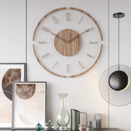 DREWNOLINIA | Elegancki nowoczesny zegar ścienny | Minimalistyczny design | Drewniana rama | Cichy Ruch | Wyczyść tarczę | Elegancki wystrój domu