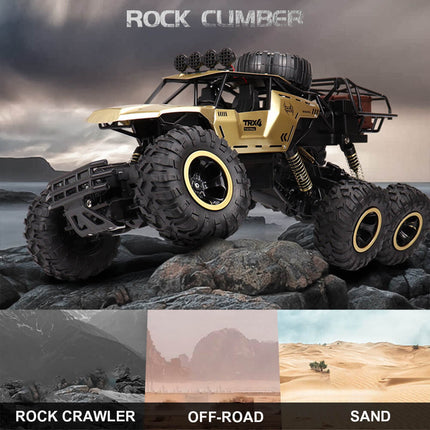 6-kołowy zdalnie sterowany Monster Truck w skali 1:12 | Możliwości terenowe | Zaawansowana technologia 2,4 GHz | Amortyzatory | Opony antypoślizgowe | Wysoka prędkość 52 km/h | Akumulator USB | Opcje czarno-złote