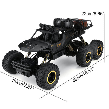 6-kołowy zdalnie sterowany Monster Truck w skali 1:12 | Możliwości terenowe | Zaawansowana technologia 2,4 GHz | Amortyzatory | Opony antypoślizgowe | Wysoka prędkość 52 km/h | Akumulator USB | Opcje czarno-złote