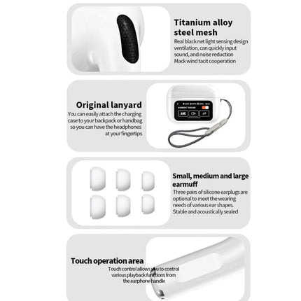 Słuchawki douszne z dotykowym dotykiem Wings z redukcją szumów | Bezprzewodowy Bluetooth 5.4 | Wbudowany Głośnik | Wodoodporność IPX4 | Dźwięk przestrzenny | Otwory na smycz | Redukcja rozmów przy uchu rozkładu | Ergonomiczna konstrukcja | Zasięg do 15 m