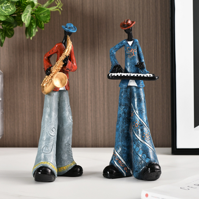 Rzeźba artystyczna zespół Rynx | Ręcznie wykonana żywiczne figurki muzyków | Unikalny wystrój domu | Kolekcjonerska statua | Prezenty dla fanów Rynx | Projekt w stylu vintage | Piosenkarz, gitara, fortepian, saksofon, trąbka