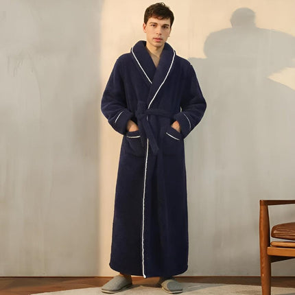 Luksusowy szlafrok z polaru Sherpa | Szlafrok unisex z szalowym kołnierzem i kieszeniami | Przytulna tkanina flanelowa w kolorze koralowym zapewnia wygodę przez cały rok | Miękka i lekka konstrukcja | Idealny prezent | Można prać w praktyce