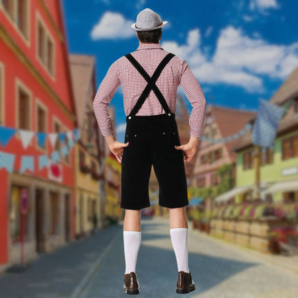 Tradycyjny bawarski strój męski Hugo Lederhosen | Trzyczęściowy strój na Oktoberfest ze skórzanymi szelkami i haftem