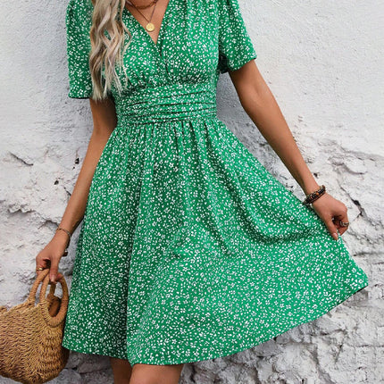 Sukienka z dekoltem w szpic dla kobiet | duży styl casual | Wszechstronny zielony | S-XL | Idealna na letnie wyjście