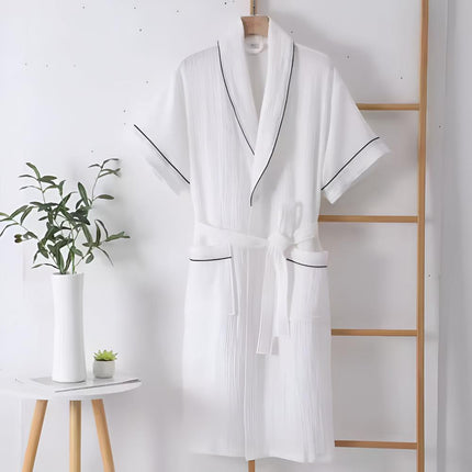 Bawełniana szata unisex z krótkim rękawem | Lekka dwuwarstwowa gaza | Oddychający i miękki | Można prać w praktyce | Idealny do wypoczynku i relaksu | Rozmiary M-XL | Idealny prezent na specjalne okazje