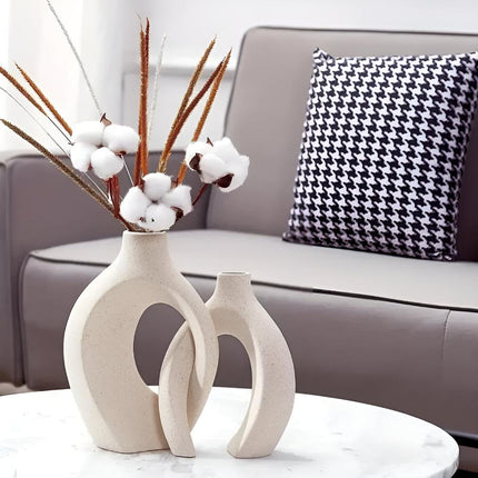 Duet wazonów Unity inspirowany stylem skandynawskim | Blokujący ceramiczny | Nowoczesny, nowoczesny wystrój salonu lub blatu | Zrównoważone materiały | Zawiera duży i mały waz | Ponadczasowe neutralne odcienie 