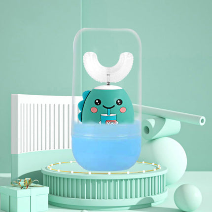 Dziecięca elektryczna szczoteczka 360° w kształcie liter U | 5 trybów przejrzystych | IPX7 wodoodporny | Zabawny design | Miękka szczoteczka z silikonu | Zasilanie USB | Długa żywotność baterii | Kolory: Różowy, Zielony, Niebieski