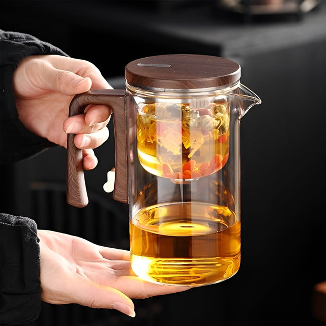 wielki inteligentny czajniczek | Borokrzemian z drewnianą rączką | Dozowanie jednym z | Odporny na temperaturę | 520ml/720ml | Zaparzacz można myć w zmywarce | Regulowany czas parzenia | Pełna zawartość w zestawie