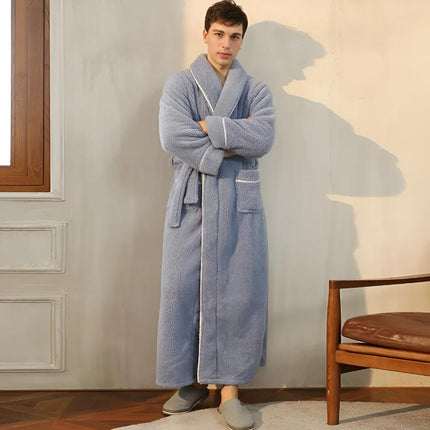 Luksusowy szlafrok z polaru Sherpa | Szlafrok unisex z szalowym kołnierzem i kieszeniami | Przytulna tkanina flanelowa w kolorze koralowym zapewnia wygodę przez cały rok | Miękka i lekka konstrukcja | Idealny prezent | Można prać w praktyce