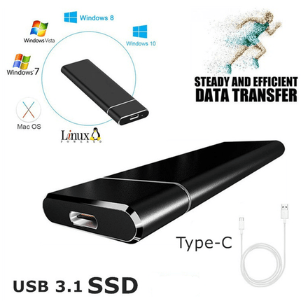 Szybki zewnętrzny dysk SSD | Wykonaj 520 MB/s | Zatrzymaj aluminium | Porty typu C/USB 3.1 | Opcje wielokolorowe | Kompaktowy i przenośny | kompatybilny z Windows/Androidem | Idealny do tworzenia kopii zapasowych danych