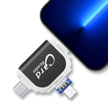 Uniwersalny czytnik kart pamięci 4 w 1 | Porty USB/USB C/Micro USB/Lightning | Zgodność kart SD TF | Obsługuje do 400 GB | Kompaktowa konstrukcja z brelokiem