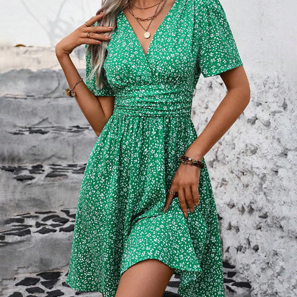 Sukienka z dekoltem w szpic dla kobiet | duży styl casual | Wszechstronny zielony | S-XL | Idealna na letnie wyjście