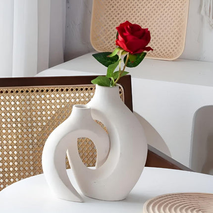 Duet wazonów Unity inspirowany stylem skandynawskim | Blokujący ceramiczny | Nowoczesny, nowoczesny wystrój salonu lub blatu | Zrównoważone materiały | Zawiera duży i mały waz | Ponadczasowe neutralne odcienie 