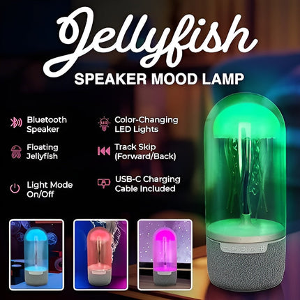 Przenośna lampa z pływającą meduzą | Głośnik Bluetooth | 8 zmieniających kolory świateł LED | Akumulator USB-C | Wystrój Pokoju | Relaks i Imprezowa Atmosfera | Intuicyjne sterowanie dotykowe | Nowoczesne urządzenie audiowizualne