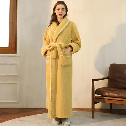Luksusowy szlafrok z polaru Sherpa | Szlafrok unisex z szalowym kołnierzem i kieszeniami | Przytulna tkanina flanelowa w kolorze koralowym zapewnia wygodę przez cały rok | Miękka i lekka konstrukcja | Idealny prezent | Można prać w praktyce