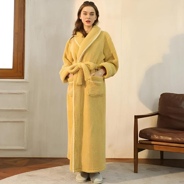 Luksusowy szlafrok z polaru Sherpa | Szlafrok unisex z szalowym kołnierzem i kieszeniami | Przytulna tkanina flanelowa w kolorze koralowym zapewnia wygodę przez cały rok | Miękka i lekka konstrukcja | Idealny prezent | Można prać w praktyce