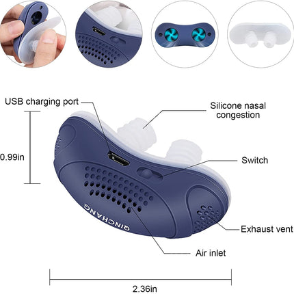 Urządzenie mikro CPAP | Zaawansowana technologia przeciw chrapaniu | Regulowane poziome komfort | Akumulator USB | Cicha i dyskretna praca | Wbudowany oczyszczacz powietrza | Kompaktowa i przyjazna dla konstrukcji użytkownika | Niebieski/biały