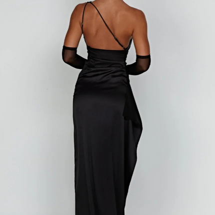 Ewa | Plisowana Satynowa Sukienka Maxi | Elegancka suknia z rozcięciem na jedno ramię na eleganckie wydarzenia
