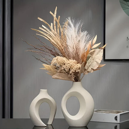 Duet wazonów Unity inspirowany stylem skandynawskim | Blokujący ceramiczny | Nowoczesny, nowoczesny wystrój salonu lub blatu | Zrównoważone materiały | Zawiera duży i mały waz | Ponadczasowe neutralne odcienie 