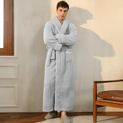 Luksusowy szlafrok z polaru Sherpa | Szlafrok unisex z szalowym kołnierzem i kieszeniami | Przytulna tkanina flanelowa w kolorze koralowym zapewnia wygodę przez cały rok | Miękka i lekka konstrukcja | Idealny prezent | Można prać w praktyce