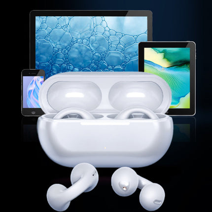 Bezprzewodowe stosowanie na przewodnictwo kostne Redukcja hałasu | Zacisk na ucho Bluetooth | Ergonomiczne chore | Trwała drewnoodporność IPX5 | Czarno-biały | Ładowanie typu C | 4-8h Odtwarzanie | Wyświetlacz mocy LED