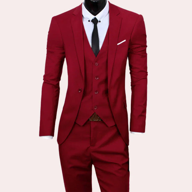 Męski garnitur 3-częściowy slim fit | Bawełniana marynarka i spodnie | Klasyczna i nowoczesna elegancja | Rozmiary S do 3XL | Wygodne i właściwe | Wszechstronny na okazje formalne i półformalne | Czarny Szary Granatowy Czerwony