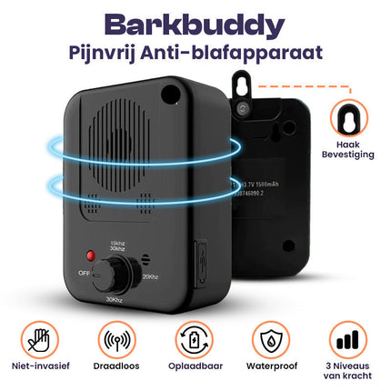 BarkBuddy Ultradźwiękowe urządzenie do kontroli kory | Humanitarne i nieinwazyjne narzędzie szkoleniowe | Regulowane poziomy intensywności | Automatyczne wykrywanie | Bezpieczny i skuteczny dla wielu psów | Możliwość ładowania i wodoodporność