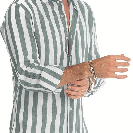 Męska koszula w paski z długim rękawem | Zapięcie na guziki | Zrelaksowany krój | Mieszanka bawełny i poliestru | Regulowane mankiety | Styl wolny lub smart-casual | Rozmiary S-6XL | Opcje kolorów: szary, zielony, żółty, czerwony, niebieski