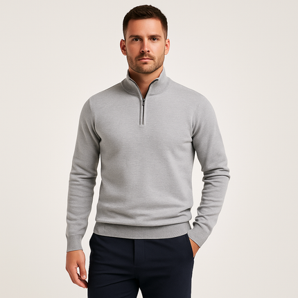 Dzianinowy sweter z zamkiem do połowy | Lekki sweterek | Oddychająca tkanina | Wszechstronny kołnierz | Dopasowany krój | Odzież smart-casual | Wyrafinowany styl | Idealna odzież wierzchnia na przejściową | Można nakładać warstwy